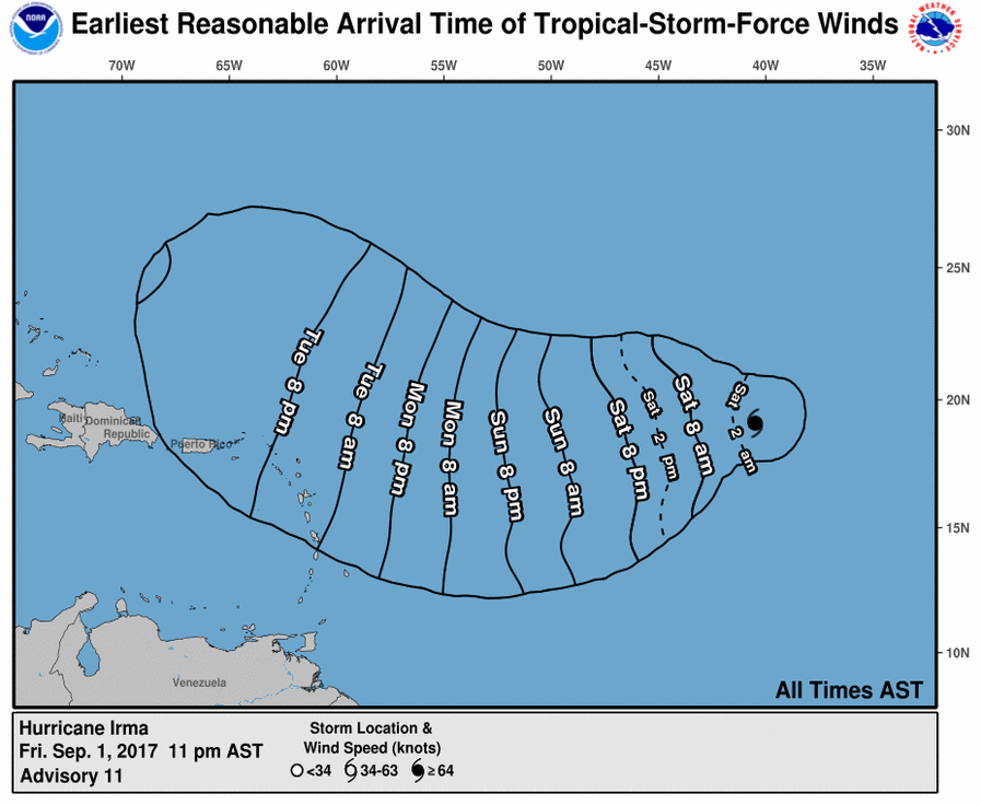 METEO. IRMA redevient un ouragan de catégorie 3, situé cette nuit à 2260 km de l’arc antillais. (Source Météo france)