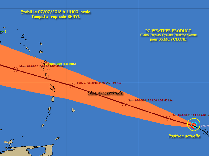 Toutes les Antilles françaises en Alerte Jaune à l approche de la Tempête Tropicale BERYL Qui devrait passer dans la nuit de Dimanche à Lundi