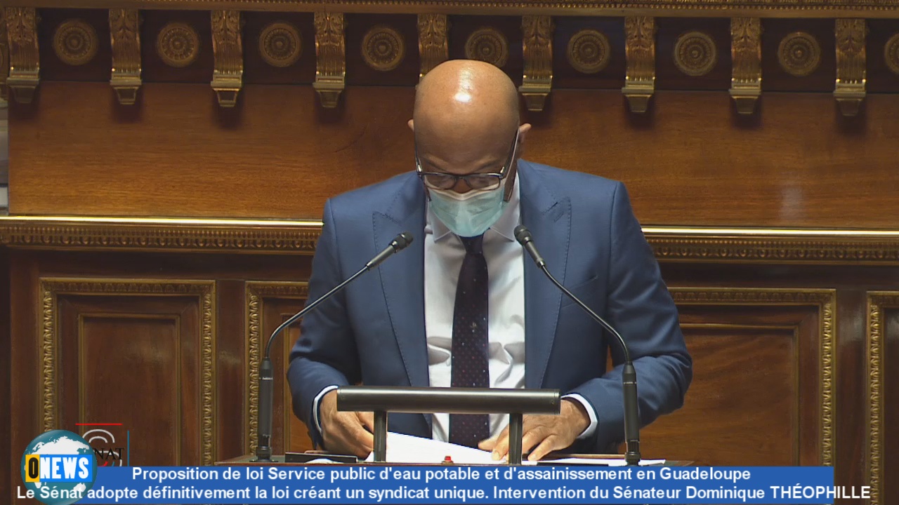 [Vidéo]Onews Guadeloupe.  Le Sénat adopte définitivement la loi créant un syndicat unique. Intervention du Sénateur Dominique THÉOPHILLE