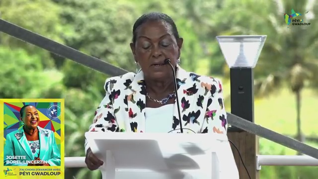 Guadeloupe. Josette BOREL LINCERTIN lors de la présentation de sa liste Péyi Gwadloup.