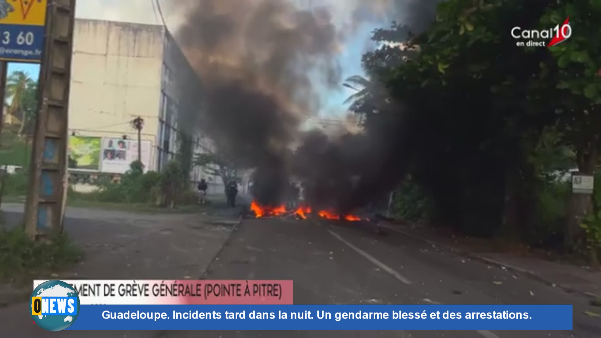 Onews Guadeloupe. Incidents tard dans la nuit. Un gendarme blessé et des arrestations.