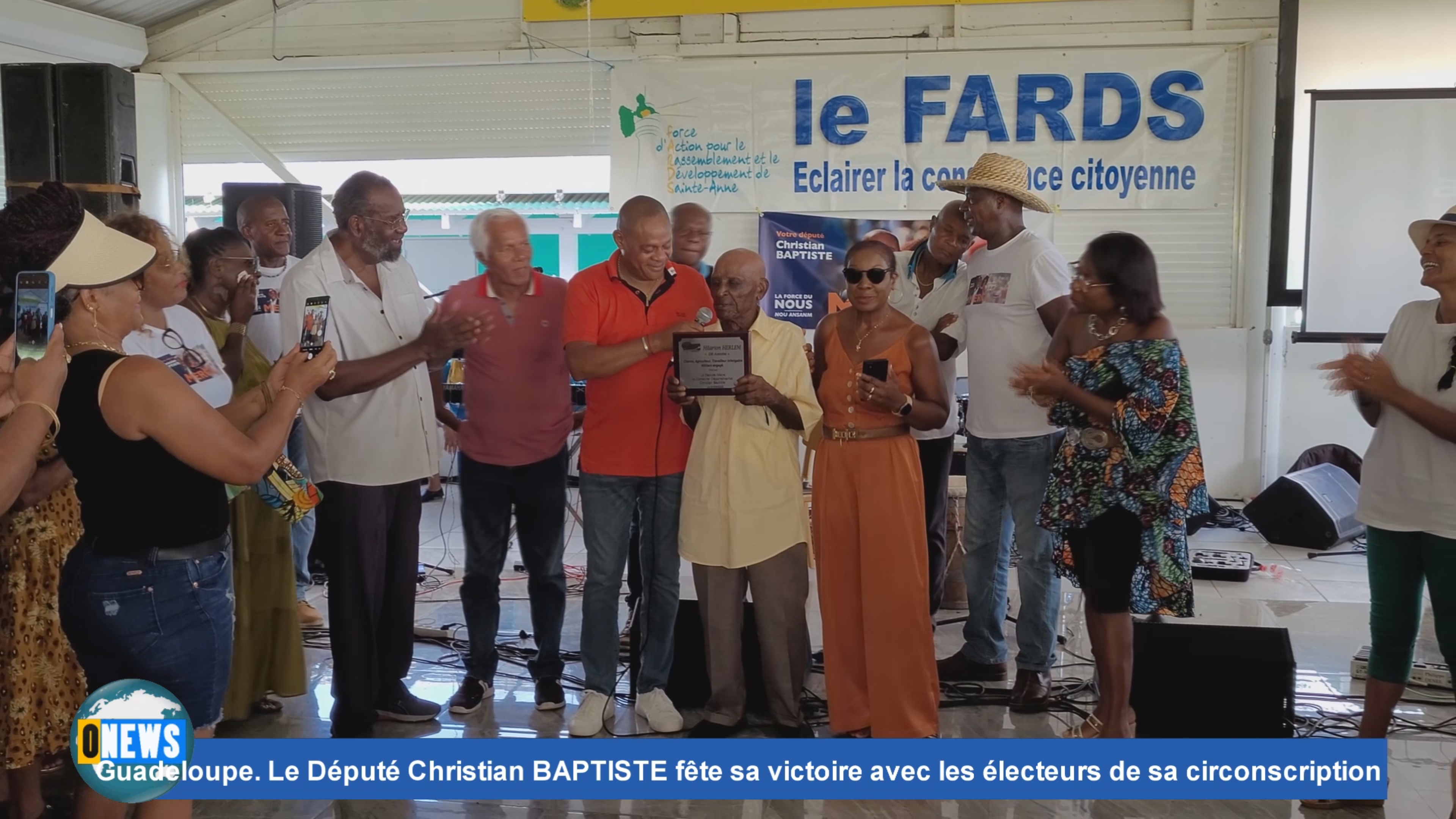 [Vidéo] Onews Guadeloupe. Le député Christian BAPTISTE fête sa victoire avec les électeurs de sa circonscription