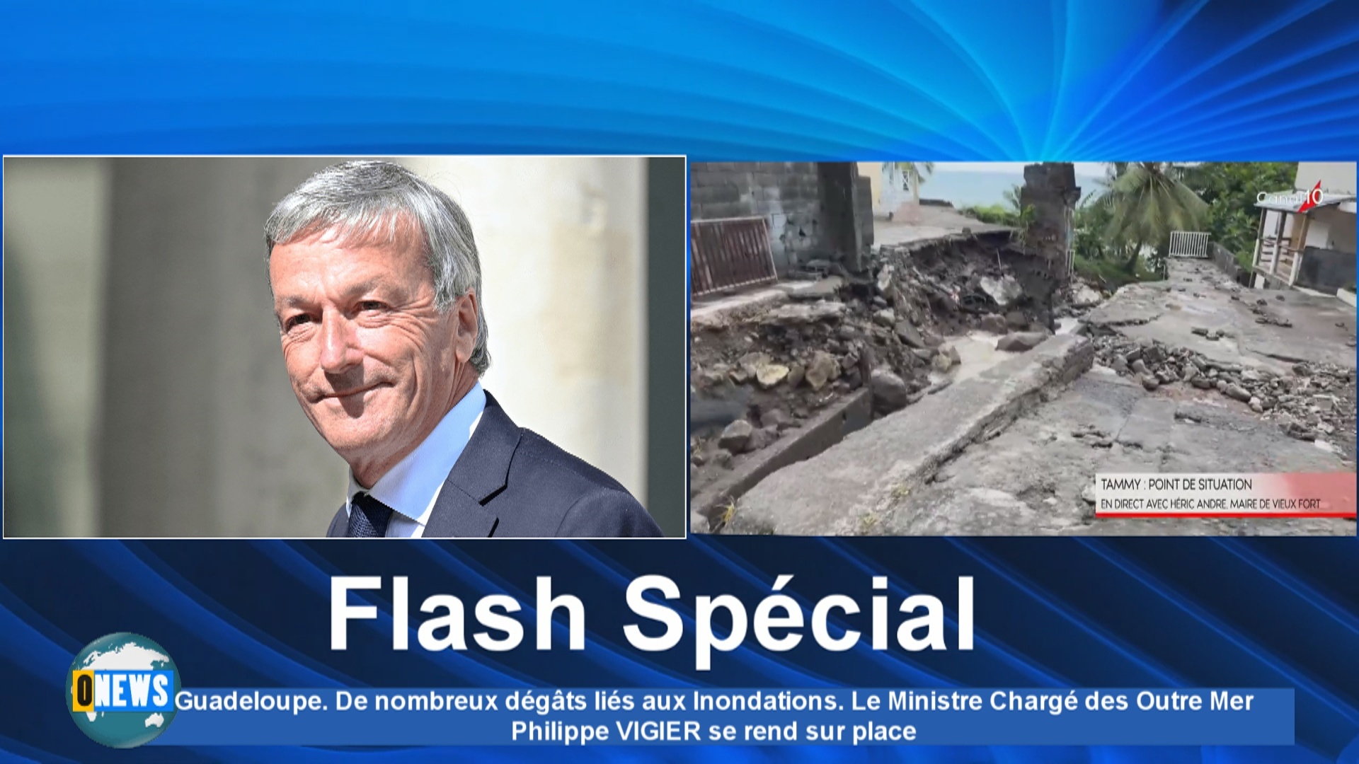 Guadeloupe. De nombreux dégâts liés aux Inondations. Le Ministre Chargé des Outre Mer Philippe VIGIER se rend sur place