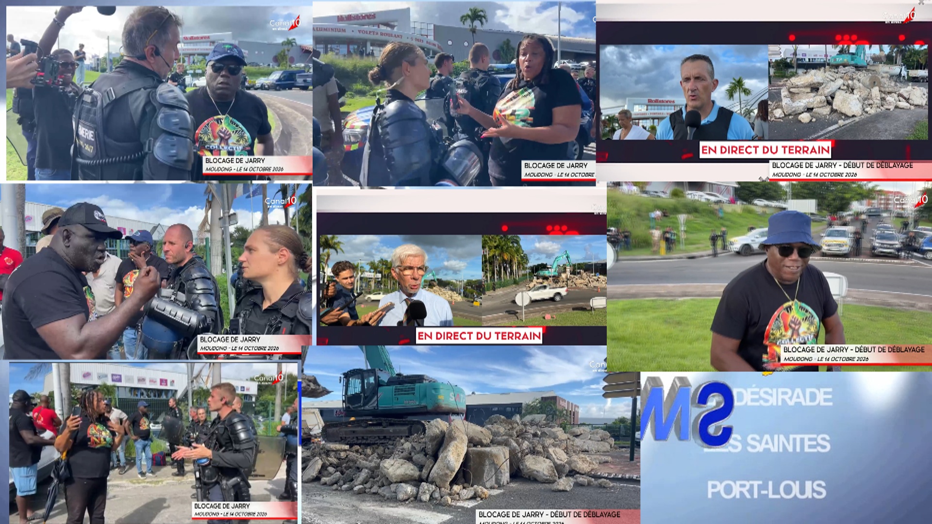 Début du déblocage des routes à Jarry en Guadeloupe les toutes dernières images ( canal 10)