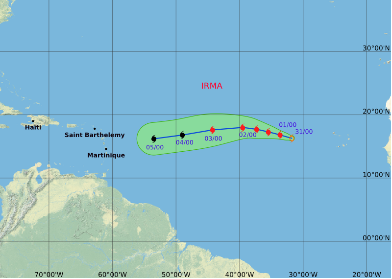 Météo. La tempête IRMA devient un ouragan et peut présenter un danger pour l arc antillais