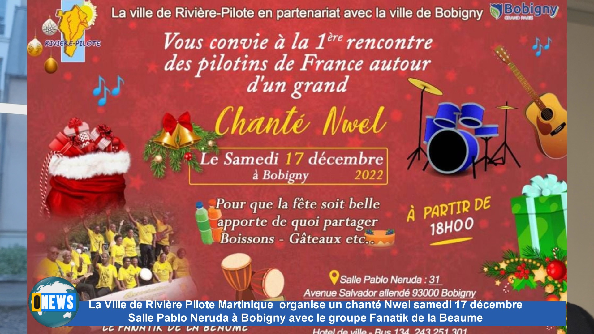 [Vidéo] La ville de Rivière Pilote Martinique organise un chanté Nwel samedi 17 décembre Salle Pablo Neruda à Bobigny