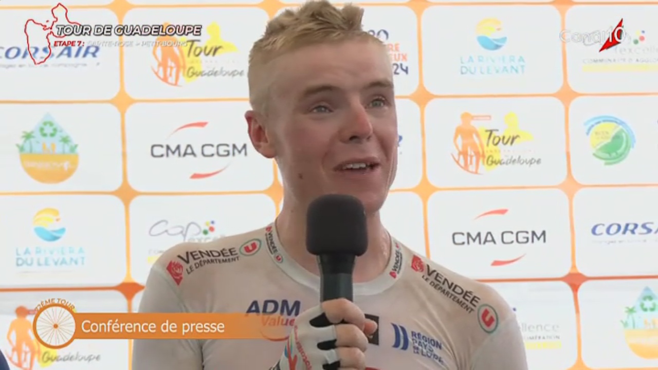 Guadeloupe. Revivre l arrivée de la 7ème étape du tour cycliste sainte rose- Petit Bourg remportée par le vandéen Alfie GEORGE