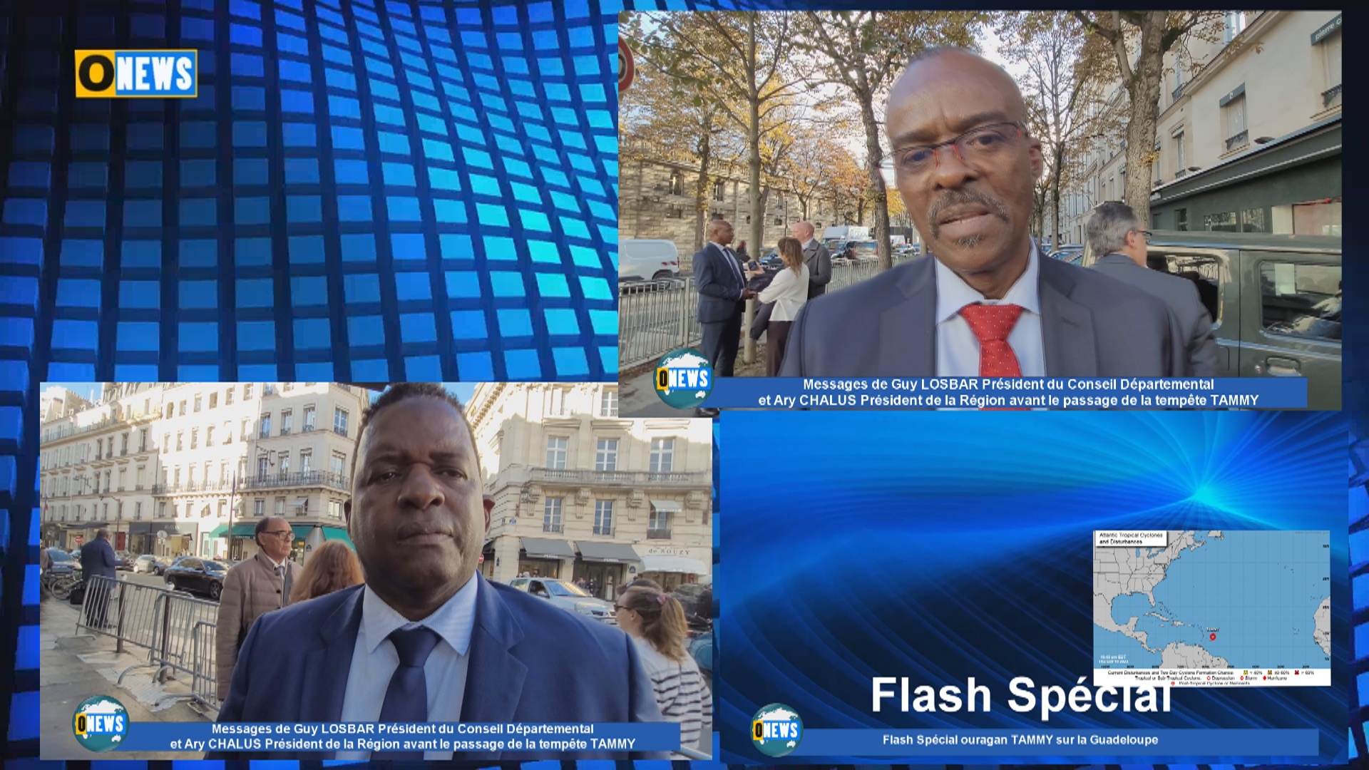 Onews Paris. Ouragan TAMMY sur la Guadeloupe. Messages de Guy LOSBAR Président du Conseil Départemental et Ary CHALUS Président de la Région Interview réalisée à Paris