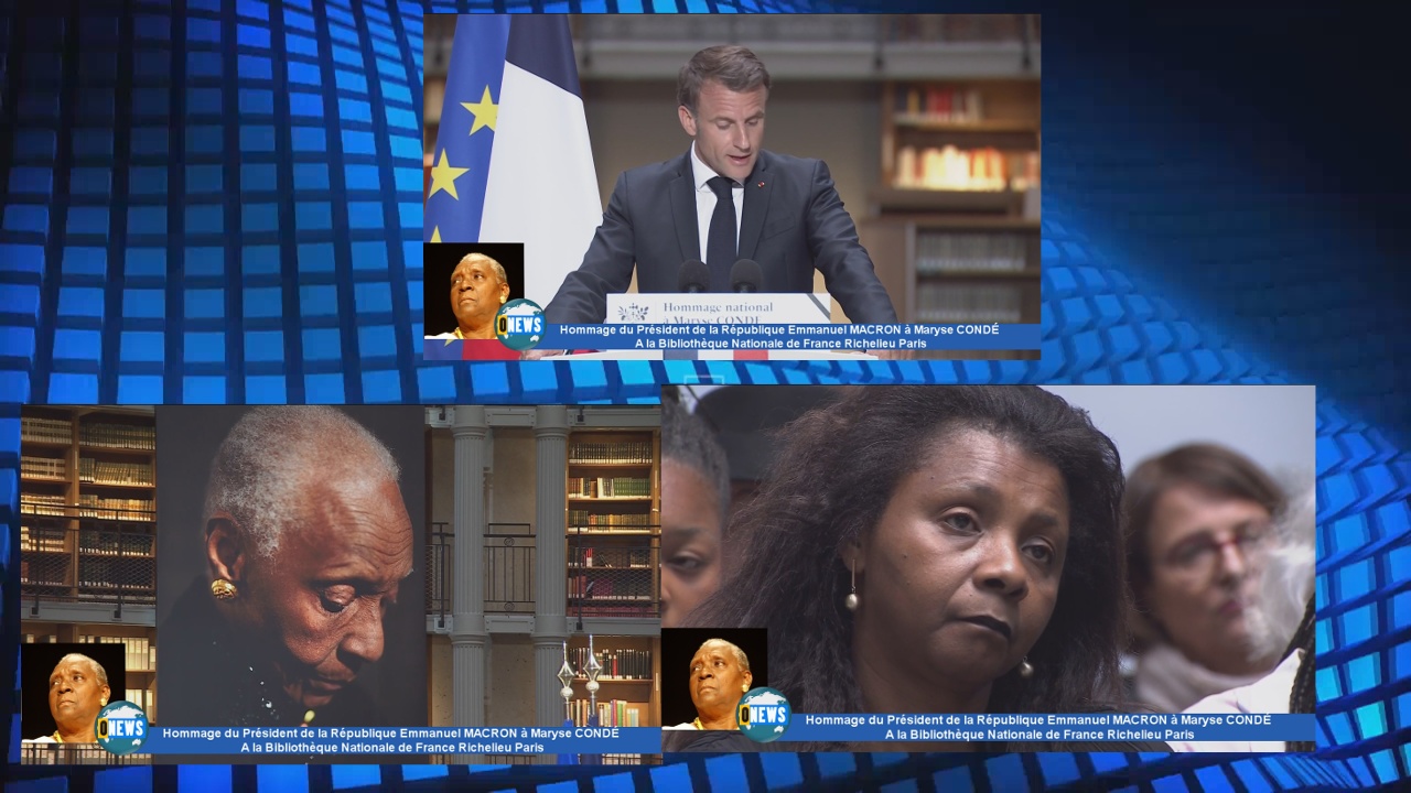 Hommage du Président de la République Emmanuel MACRON à Maryse CONDÉ  A la Bibliothèque Nationale de France Richelieu Paris