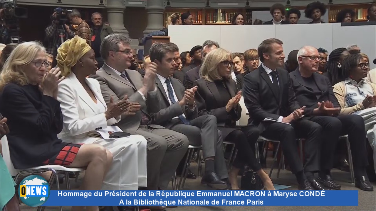 Hommage du Président de la République Emmanuel MACRON à Maryse CONDÉ à la Bibliothèque Nationale de France Paris