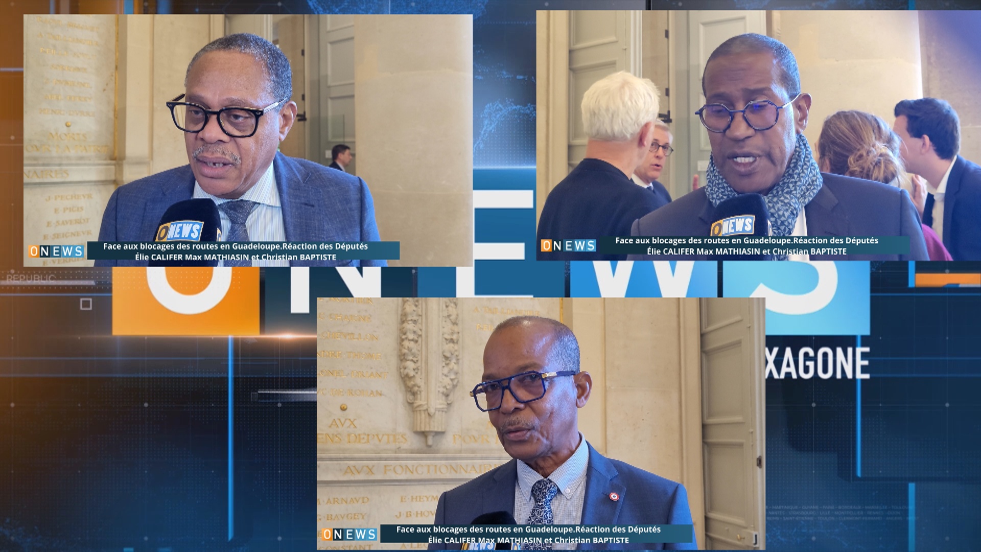 Onews.Blocage des routes en Guadeloupe. Réaction des Députés de Guadeloupe Élie CALIFER, Max MATHAISIN et Christan BAPTISTE
