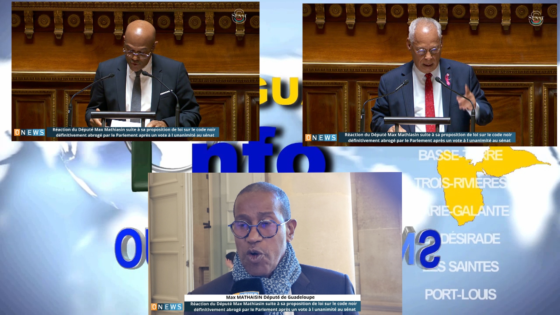 Onews.Réaction du Député Max Mathiasin suite à sa proposition de loi sur le code noir définitivement abrogé par le Parlement après un vote à l unanimité au Sénat.
